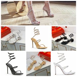 2022 4cm 8cm 10cm Sandals High heels Cleo crystal embellished satin margot jewel Snakelike twining rhinestone RENE CAOVILLA women summer thick heel stiletto