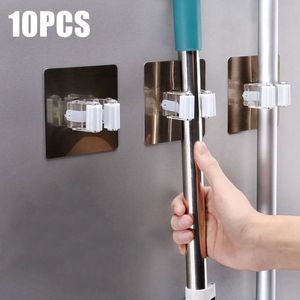 Kitchen Bathroom Adhesive Multi-Purpose Hooks Wall Mounted Mop Organizer Holder RackBrush Broom Hanger Strong Hooks