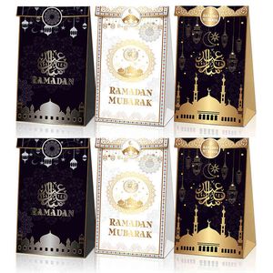 12ピースラマダンデコレーションギフトバッグEID MUBARAKクラフト紙クッキーキャンディバッグイスラム教のイスラム教徒の祭りパーティー用品ホームインテリア210408