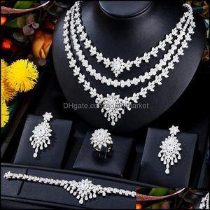 Earrings & Necklace Jewelry Sets Blachette Fashion Luxury Zircon Three-Layer Chain 4Pcs High Quality Womens Wedding Anniversary Dubai Design