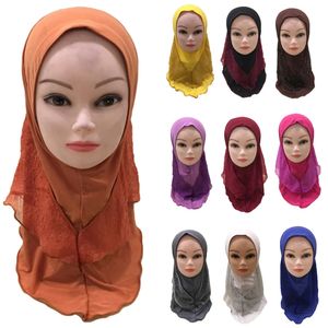 Ramadan Muslim Kids Hijab Girls One Piece Amira Islamic Child Headscarf Bön Sjal Arabera Headwear Wrap Cover Cap Mellanöstern