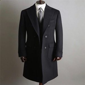 Classic Custom Made Tuxedos Winter Solid Windbreaker Jacka 2022 Män Coat Fashion Long Trench Coats Lapel Business Overcoat