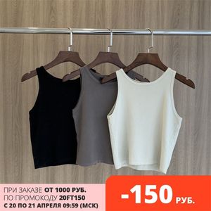 Sommarrör Toppar Kvinna Ärmlös Tank Slim Strikkad Koreansk Chic Ladies Crop Top 210421