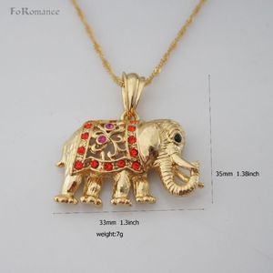 Foromance YELLOW GOLD GP quot FIGARO OR quot TWSIT WATER WAVE NECKLACE ELEPHANT PENDANT With RED Stones HANGS MM Necklaces