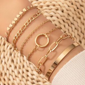 Bangle 6pcs/set Gold Heart Tassel Opening For Women Vintage Geometry Hollow Alloy Metal Bracelet Set Female Jewelry 16575