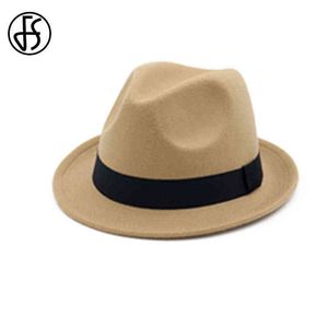 Fs mode jazz cap voor mannen vrouwen korte rand wol trilby fedora vilt hoeden vintage lente herfst Panama zwarte kameel rode blauwe hoed y1118