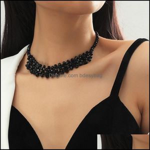 & Pendants Jewelryfashion Womens Handmade Beaded Black Crystal Chokers Necklaces For Ladies Grid Shape Geometric Necklace Party Jewelry Gift