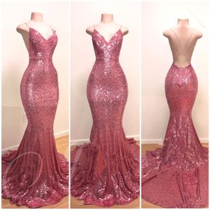 Burgundy Sequin Mermaid Светоотражающие выпускные платья Halter Длинные платья выпускного вечера Low Back арабское вечернее платье