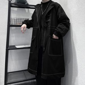 Masculino médio comprimento windbreaker moda casaco carga preto cor trincheira jaquetas de alta qualidade casual outerwear plus size M-3XL 210524