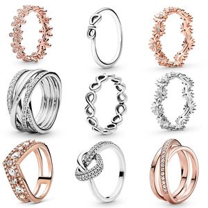 Pierścienie klastrowe 2021 Produkty moda 925 Sterling Srebrny Rose Gold Kolor Daisy Flower Pierścień dla kobiet Oryginalna marka klejnot
