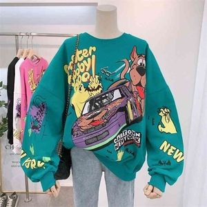 Güz Karikatür Hoodie Tops Ince Tipi Jumper Hoodie Sonbahar Kış Kore Moda Lazlık tarzı Kız Kazak 210729