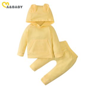 6m-4y höst vinter toddler spädbarn barn baby flicka pojke kläder set söt öra långärmad sweatshirts byxor outfits 210515