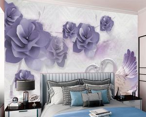 3D-Tapete mit blauer Blume, Schwanensee, romantisch, elegant, für Wohnzimmer, Schlafzimmer, Küche, Heimwerker, Gemälde, Wandtapeten, Wandpapiere