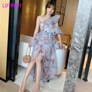 Wholesale tuxedo length resale online - European and American women s ladies ruffled stitching irregular tuxedo dress Knee Length Office Lady