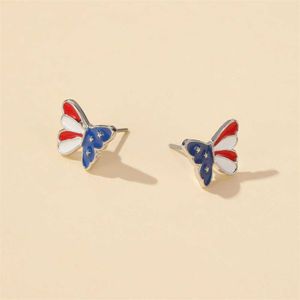 Hurtowa amerykańska flaga kolczyki europejski i amerykański styl słodki kolorowy trzy gwiazdki Dragonfly Butterfly Ear Studs Hurtownie Q0709
