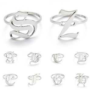 Vintage Letter A-Z Pendant Occident New Style Stainless Steel 26 English Letter Ring Simple Small Jewelry Gift Silver Color