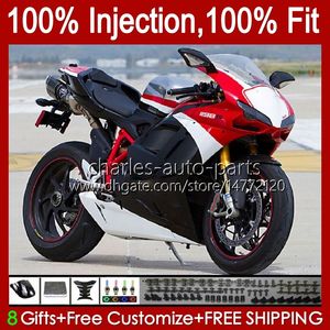 Injection Bodys For DUCATI 1198R 848 1098 1198 S R 2007 2008 2009 2010 2011 2012 18No.54 Bodywork 848S 1098S 1198S 848R 1098R 07 08 09 10 11 12 OEM Fairing White red blk Kit