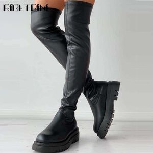 Ribetrini Nowa marka Moda Designer Kobiety Udo Wysokie buty Platforma Chunky Heel Casual Leisure Punk Street Over The Knee Boots Y1018