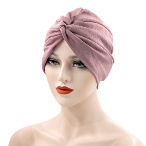 2021 Kobiety Muzułmańskie Hidżab Turban Indie Hat Damskie Miękkie Solidne Kolor Mody Banadans Headwrap Headwrap Chemo Cap Head Wrap Hair Accessory