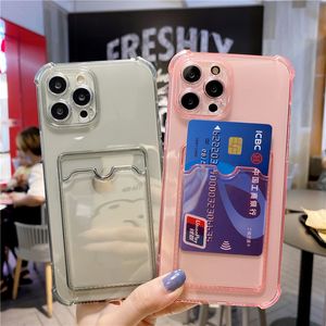 Capas de telefone de cartão para iPhone 14 13 12 11 Pro Max Xs Xr 7 8 Plus à prova de choque claro macio TPU tampa traseira