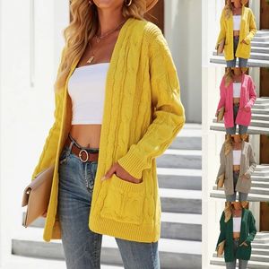 Camisola das mulheres Cardigans Outono e Inverno Casual Loose Manga Longa Camisolas de Malha Casacos Plus Size Roupa de Cor Sólida