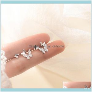 スタッドジュエリーストッドAifenao 925 Sterling Sire SimpleZircon Butterfly Earrings for Women Jewelry Trendy Tiny Tiny Studs Girl Gift Wholesale Drop