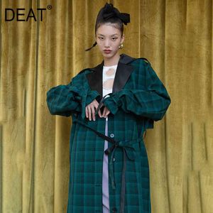 Autumn Spring Fashion Casual Long Sleeve Patchwork Loose Plaid Single Breasted Windbreaker Coat Women SG122 210421