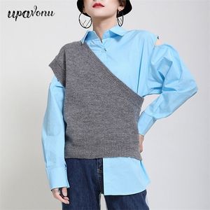 Free Autumn Street Shooting Sleeveless Slanted Shoulder Neck Asymmetric Sweater Vest Chic Women Trendy 210524