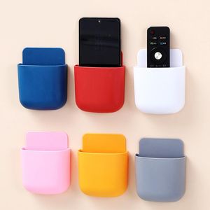 Cell Phone Mounts Holders Punch Free Wall Mounted Organizer Storage Box Remote Control Mobile Plug Holder Charging Multifunction Hook