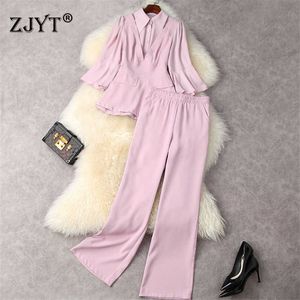 Wholesale blouse pink pants for sale - Group buy Summer Piece Pants Sets Womens Outfits Elegant Lady Business Work Wear Fashion Solid Pink Blouse Trousers Suits