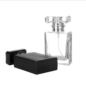 100pcs/Los 30ml 50 ml Parfüm Kosmetikglas Sprühflasche Quadratische nachfüllbare Atomizer Schwarz transparent Glas