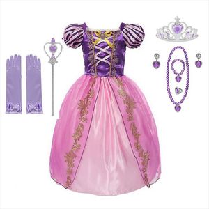 Rapunzel Prinses Kostuum Meisjes Meisje Jurk Puff Sleeve Verjaardag Fancy Up Kleding Kinderen Halloween Party Supply Accessoires