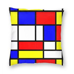 Kudde/dekorativ kudde retro Mondrian mönster kvadratfodral polyesterkuddar för soffa abstrakt geometrisk konst mode kuddtäcke hem dec