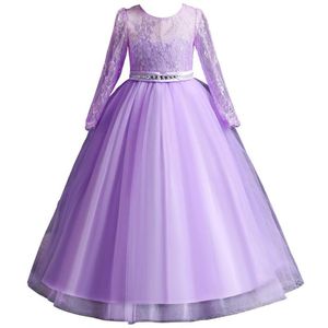 Girl's Dresses Christmas Dress Long Sleeve Princess Lace Kids Flower Vintage Children For Wedding Party Formal Ball Gown 14T