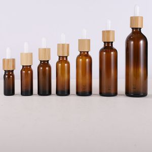 5ml ~ 100ml Tom Amber Glasflaska Dropper med Bamboo Cap 1oz Trä Essential Oil Bottles 50ml