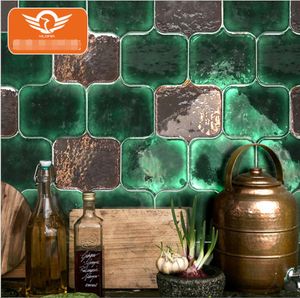 Dark Green Retro Handmade Ceramic Tiles for Kitchen, Restaurant, Bar, Bathroom, and Toilet Walls