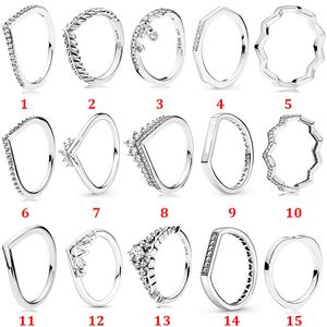 Memnon Jóias Conto de Fadas Tiara Wishbone Anel Prata Esterlina 925 Espumante Logo Bar Pilha Anéis Para Mulheres Princesa Wishbone Anel Loving Wish Anillos Jewellry