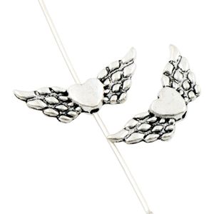 Alloy Angel Heart Wing Charm Loose Beads 21.6x8.9mm Antique Silver Spacers Jewelry Findings L188 200pcs/lot