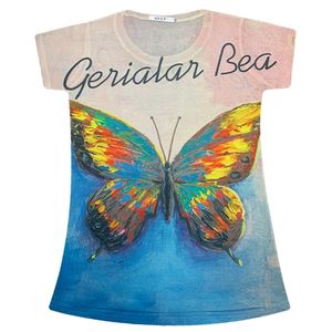 Europa Style Lato Moda damska O Neck Krótkie Rękawy Butterfly Print T-Shirt Tee Damskie Pullover Casual Tops Tees 210428