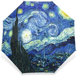 Van Gogh Ombrello Automatico Pioggia Femminile Antivento Paraguas Parasole Anti-UV Donne Portatile 3 volte Arti Creative