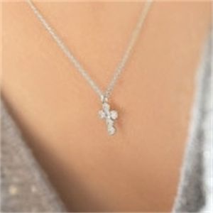 Drop Shipping 925 Silver Chain Necklaces Rhinestone Cross Pendants&Necklaces Jewelry Collar Colar de Plata hot sell 1071 Q2