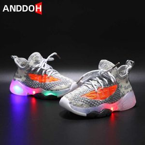 Size 21-30 Children Lighted Mesh Running Sneakers for Boys Girls Kids Luminous Sport Shoes Baby Glowing Non-slip Toddler Sneaker G1025