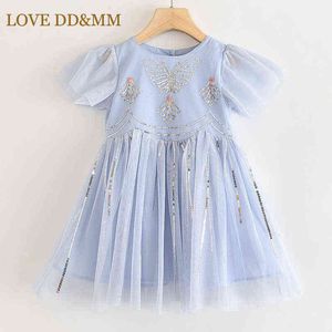 Amor DDMM Meninas Vestidos 2021 Novos Crianças Roupas Borboleta Doce Borbolidered Lantejoulas Malha Princesa Vestido para Girl 3-8 Anos G1218