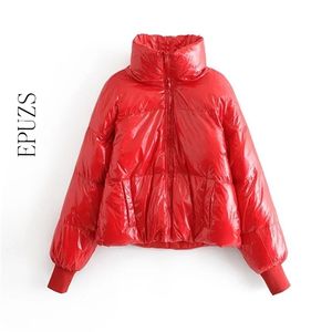 Moda Jaqueta de Inverno Mulheres Quente Vermelho Vermelho Grosso Parka Parkas Feminino Streetwear Zipper Manga Comprida 210521