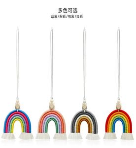 Hand-woven Rainbow Pendant Retro North European Style Hair Hanging Cotton Rope Wooden Bead Car Fragrance Jewelry jllimp