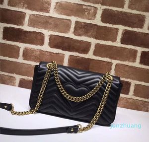 Tasarımcı-Siyah çanta kadın omuz çantaları dalgalı zincir crossbody çanta düz deri çantalar