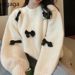 Ezgaga doce malha camisola jumper mulheres outwear quente inverno arco solto o-pescoço pulôver coreano ladies tops rua moda 210430