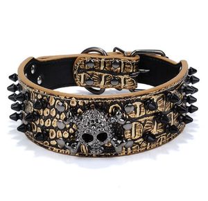 Czarny złoty krawat Obroża dla psa z czaszką Nit Obroża dla zwierząt Anti Bite Dog Spiked Studded Large Chain Traction