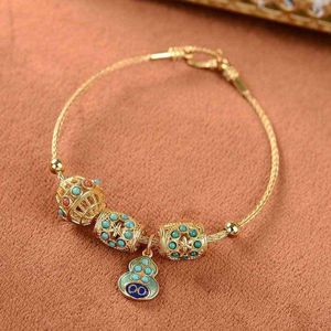 Natural Hetian Jade S925 Sierling Sier Enamel Cloisonne Vintage Court Style Hollow-Out Elegant Turquoise Ladi 'Bransoletka