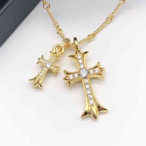 Necklace Croix Fashion Double Cross Gold Plated Hip Hop S925 Silver Couple